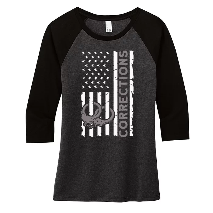 Correctional Officer Corrections Thin Silver Line Women's Tri-Blend 3/4-Sleeve Raglan Shirt