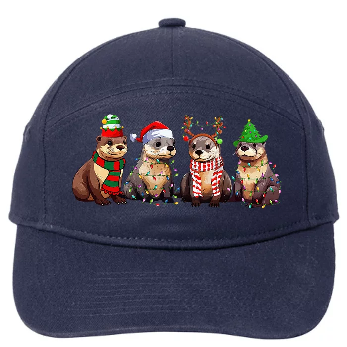 Cute Otter Christmas Pajama Funny Xmas Lights Animals Lover 7-Panel Snapback Hat