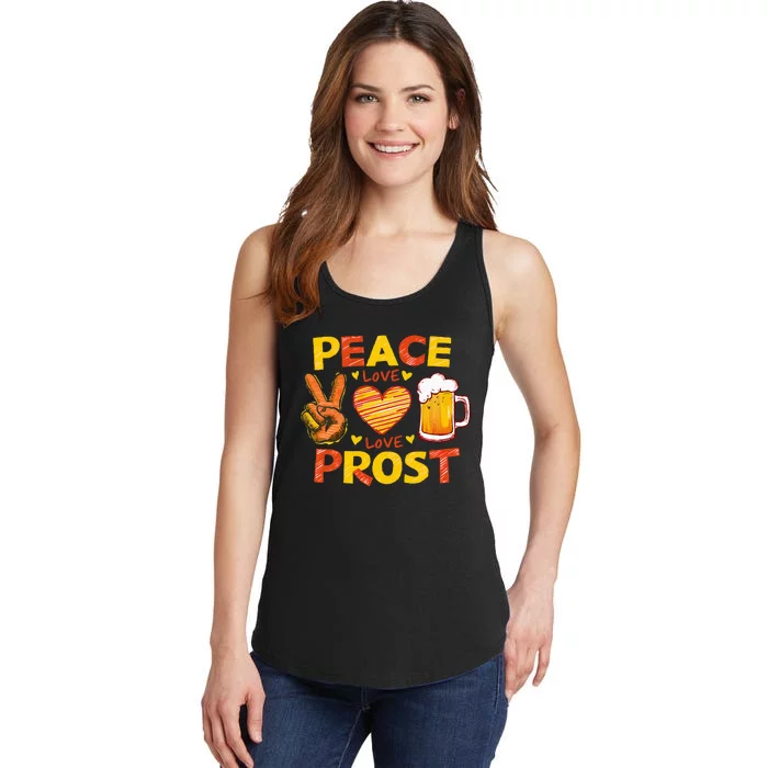 Cute Oktoberfest Costume Peace Love Prost Prost Oktoberfest Ladies Essential Tank