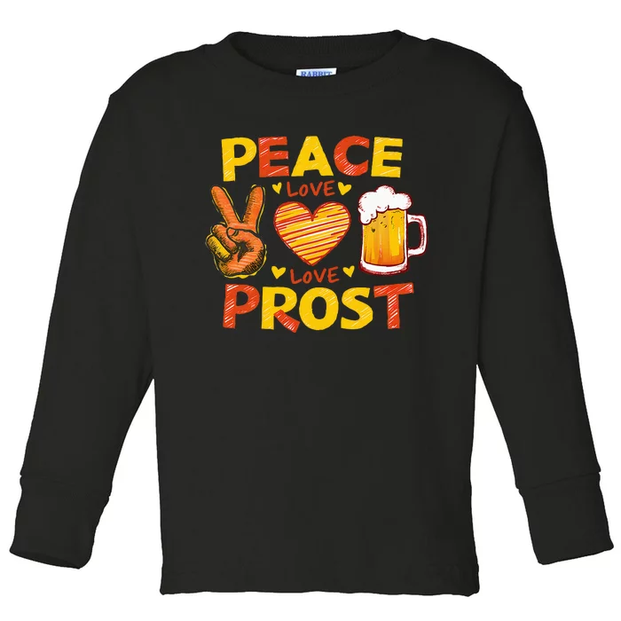 Cute Oktoberfest Costume Peace Love Prost Prost Oktoberfest Toddler Long Sleeve Shirt