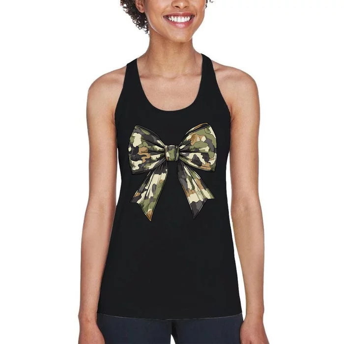 Camouflage Old Camo Bow Camo Coquette Bow Hunting Women Girl Women's Racerback Tank