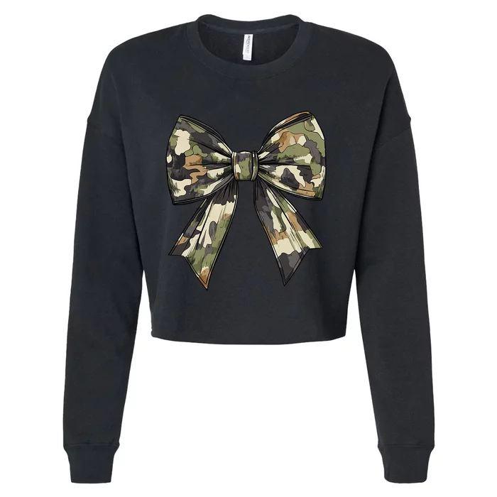 Camouflage Old Camo Bow Camo Coquette Bow Hunting Women Girl Cropped Pullover Crew