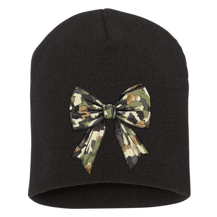 Camouflage Old Camo Bow Camo Coquette Bow Hunting Women Girl Short Acrylic Beanie