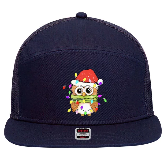 Cute Owl Christmas Lights Funny Family Xmas Holiday Costume 7 Panel Mesh Trucker Snapback Hat