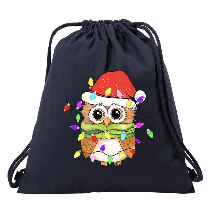 Cute Owl Christmas Lights Funny Family Xmas Holiday Costume Drawstring Bag