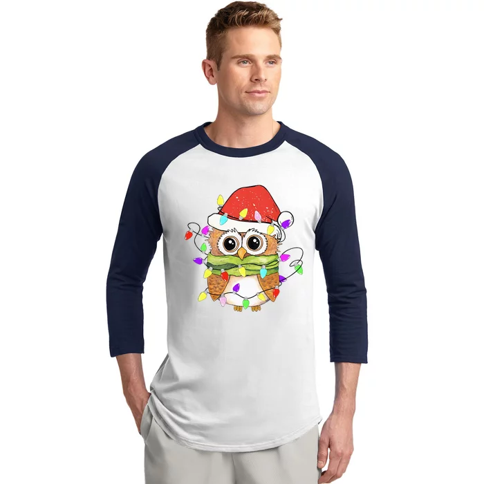 Cute Owl Christmas Lights Funny Family Xmas Holiday Costume Baseball Sleeve Shirt