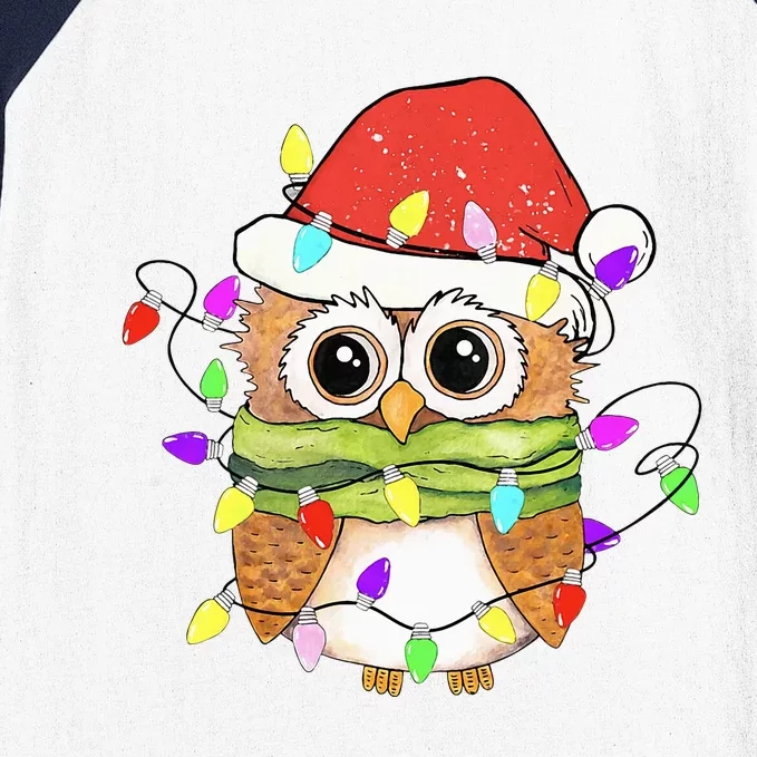 Cute Owl Christmas Lights Funny Family Xmas Holiday Costume Baseball Sleeve Shirt