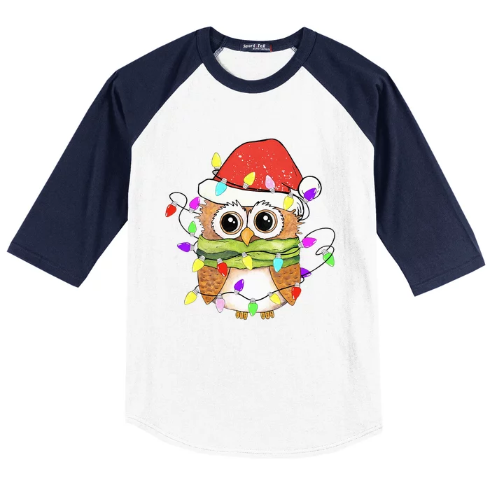 Cute Owl Christmas Lights Funny Family Xmas Holiday Costume Baseball Sleeve Shirt