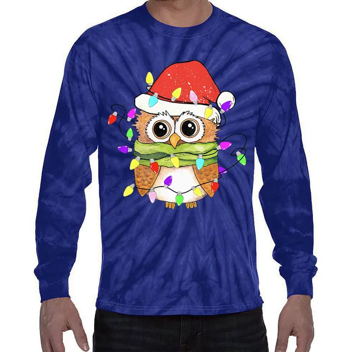 Cute Owl Christmas Lights Funny Family Xmas Holiday Costume Tie-Dye Long Sleeve Shirt