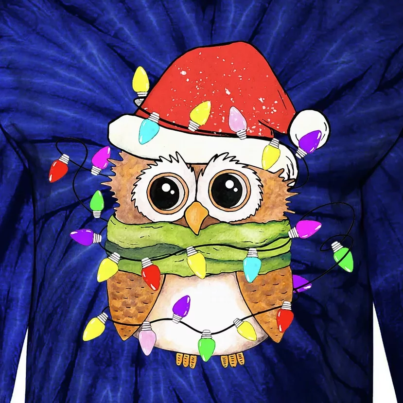 Cute Owl Christmas Lights Funny Family Xmas Holiday Costume Tie-Dye Long Sleeve Shirt