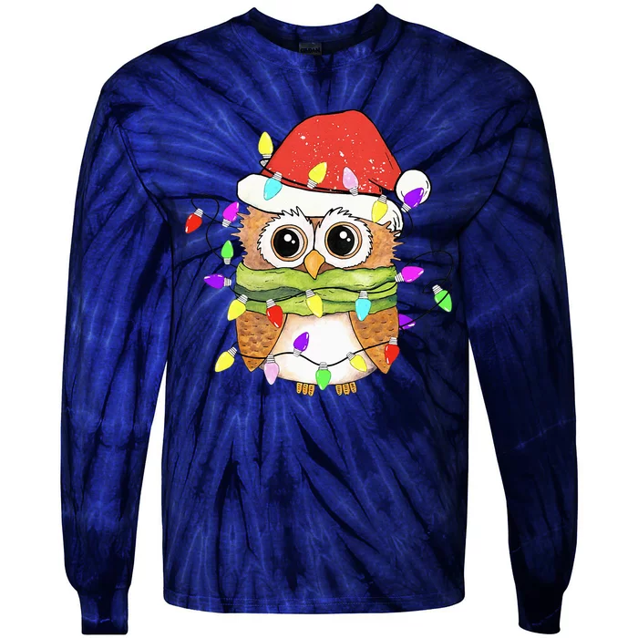 Cute Owl Christmas Lights Funny Family Xmas Holiday Costume Tie-Dye Long Sleeve Shirt