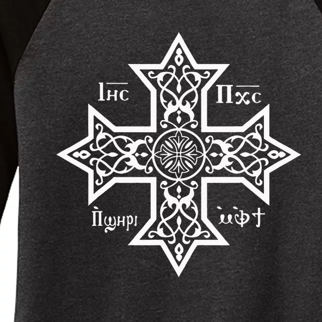 Coptic Orthodox Cross With Jesus Christ The Son Of God Women's Tri-Blend 3/4-Sleeve Raglan Shirt