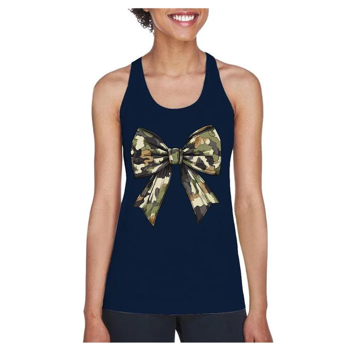 Camouflage Old Camo Bow Camo Coquette Bow Hunting Women Girl Women's Racerback Tank