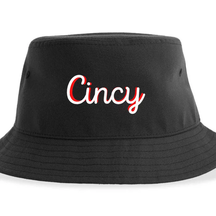 Cincinnati Ohio Classic Red Script Cincy City vacation gift Sustainable Bucket Hat