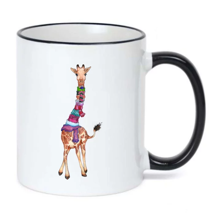 Cold Outside Cute Giraffe Illustration Black Color Changing Mug