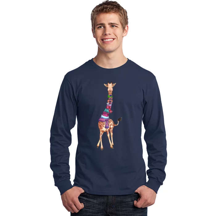 Cold Outside Cute Giraffe Illustration Long Sleeve Shirt