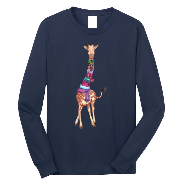 Cold Outside Cute Giraffe Illustration Long Sleeve Shirt