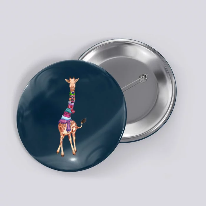 Cold Outside Cute Giraffe Illustration Button