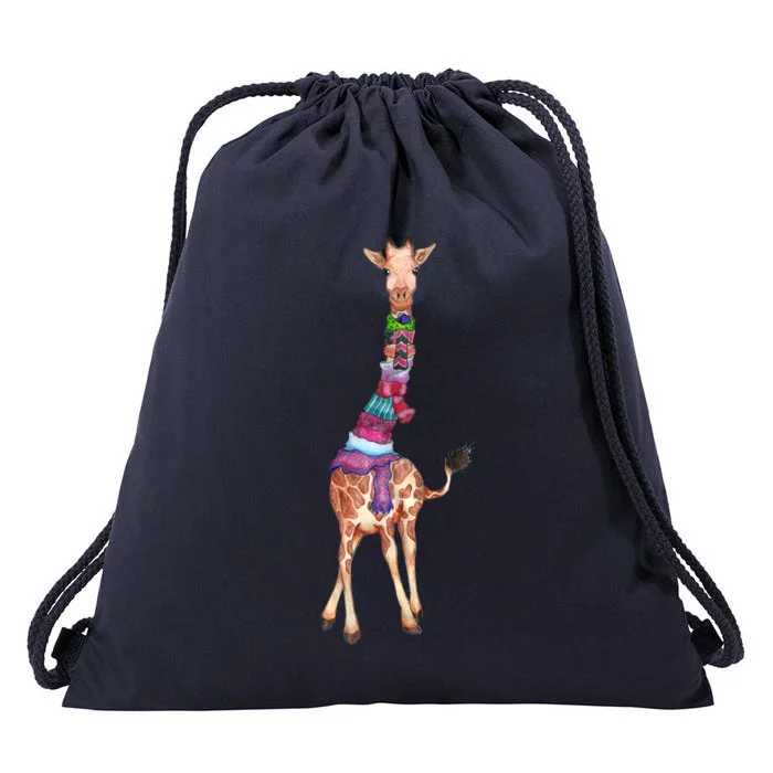 Cold Outside Cute Giraffe Illustration Drawstring Bag