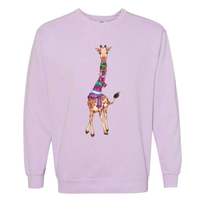 Cold Outside Cute Giraffe Illustration Garment-Dyed Sweatshirt