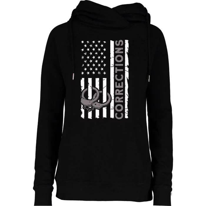 Correctional Officer Corrections Thin Silver Line Womens Funnel Neck Pullover Hood