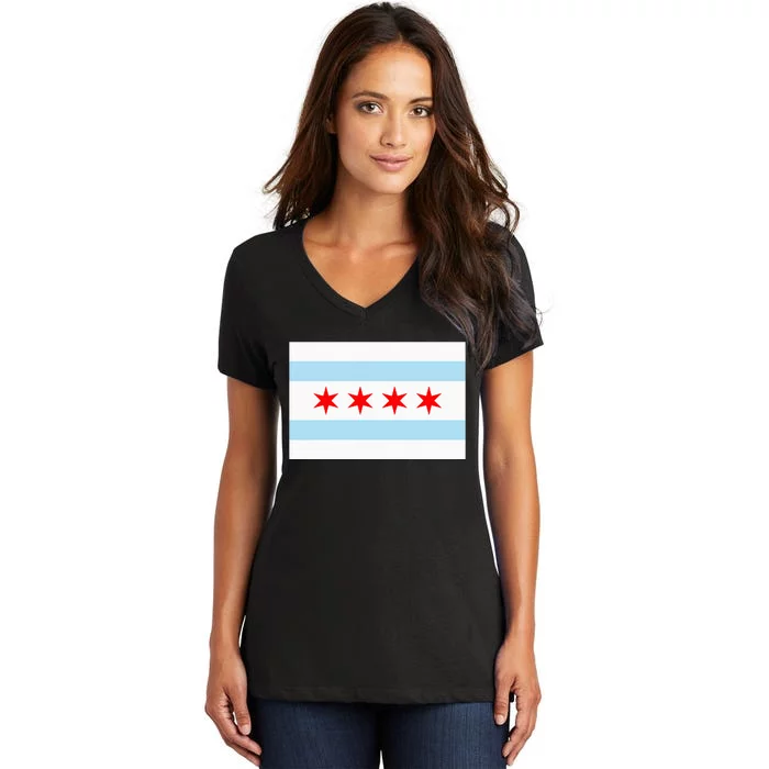 City Of Chicago Illinois Flag Windy City Women's V-Neck T-Shirt