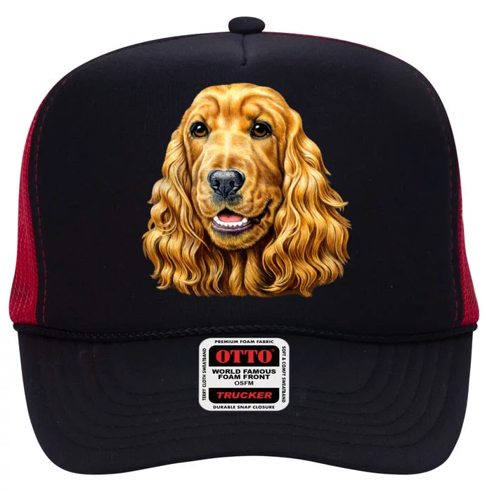 Cocker Spaniel Face High Crown Mesh Trucker Hat