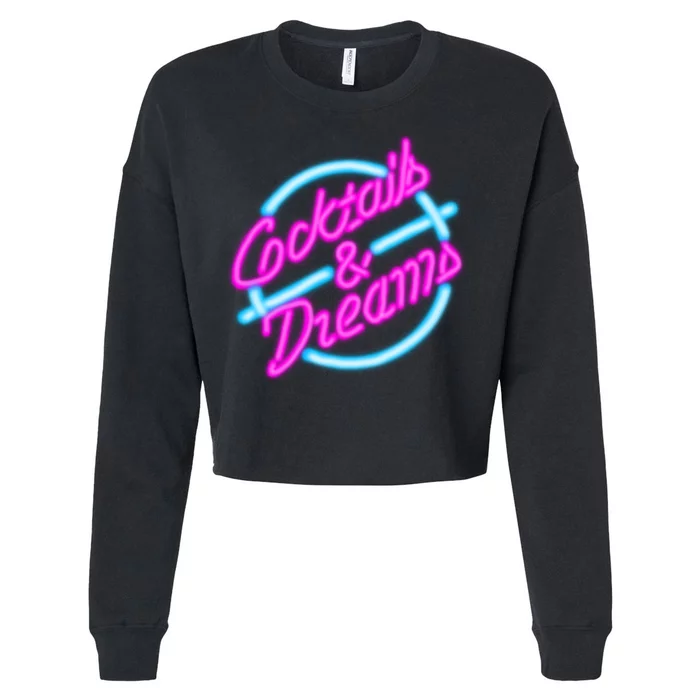 Cocktails And Dreams Retro 80s Cropped Pullover Crew