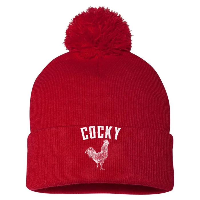 Cocky Rooster Pom Pom 12in Knit Beanie