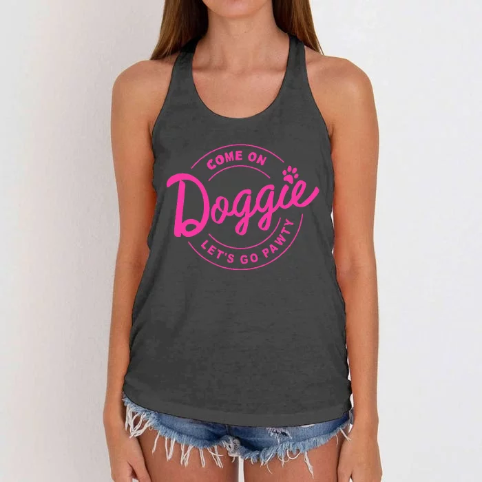 Come On Doggie Lets Go Pawty Funny Dog Quote Women's Knotted Racerback Tank