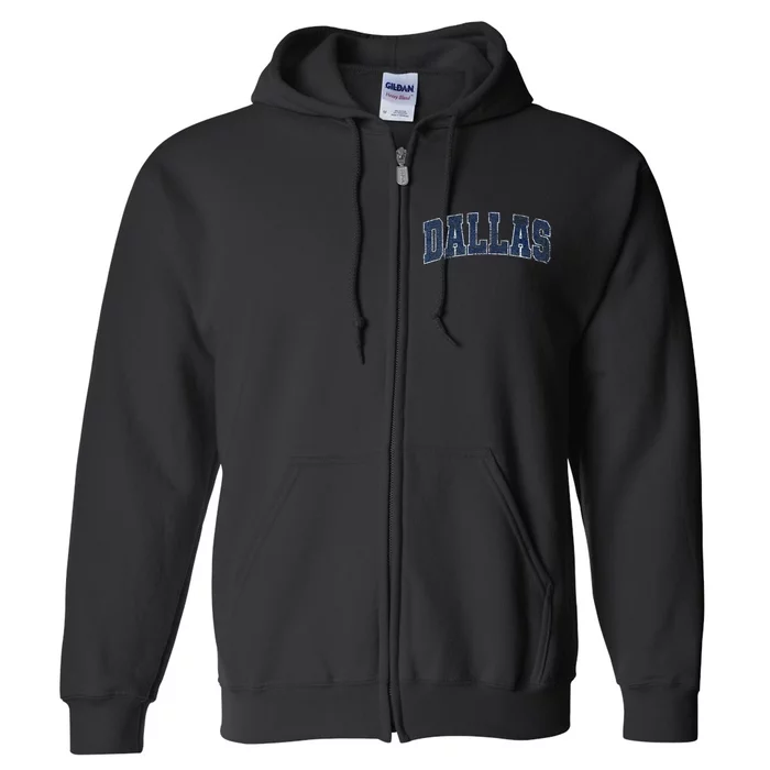 City Of Dallas Texas Varsity Style Distressed Design Full Zip Hoodie