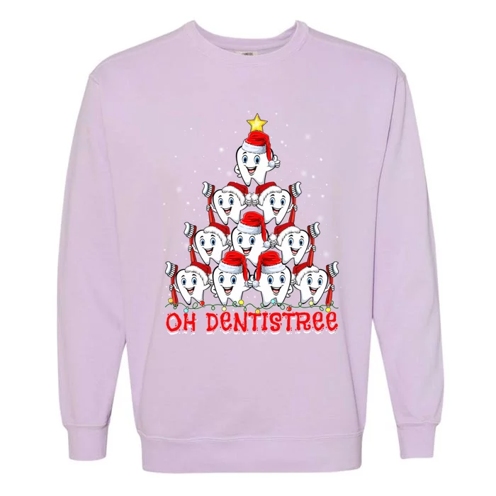 Christmas Oh Dentistree Xmas Tree Lights Funny Teeth Dental Meaningful Gift Garment-Dyed Sweatshirt