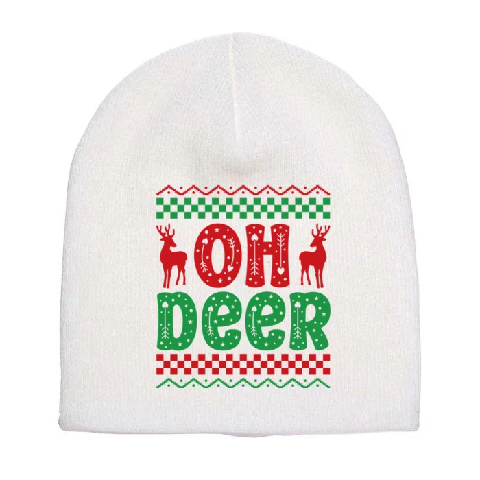 Cool Oh Deer Christmas Sweater Short Acrylic Beanie