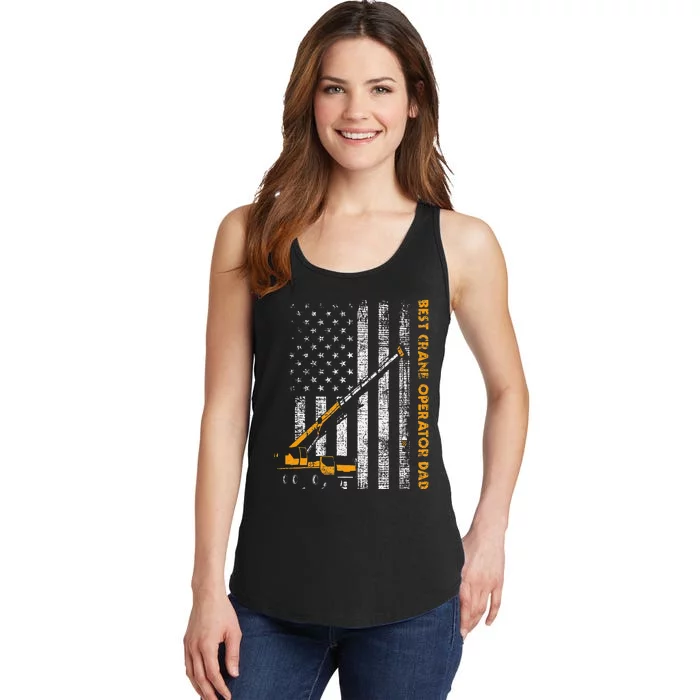 Crane Operator Dad Construction Heavy Machinery USA Flag Ladies Essential Tank