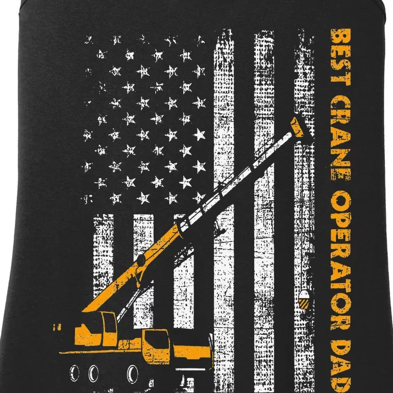 Crane Operator Dad Construction Heavy Machinery USA Flag Ladies Essential Tank