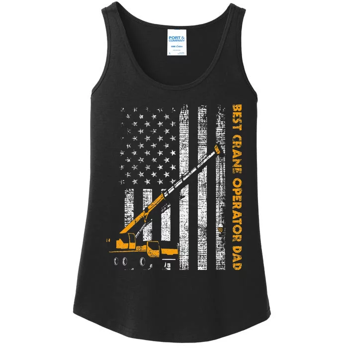 Crane Operator Dad Construction Heavy Machinery USA Flag Ladies Essential Tank