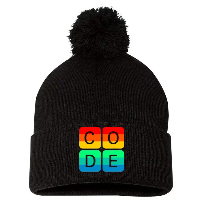 Code Gay Pride Rainbow Pom Pom 12in Knit Beanie