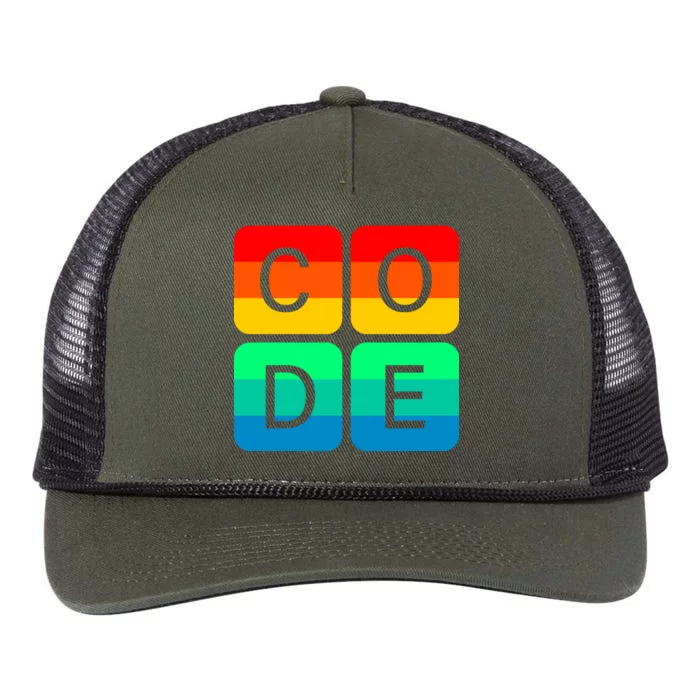 Code Gay Pride Rainbow Retro Rope Trucker Hat Cap