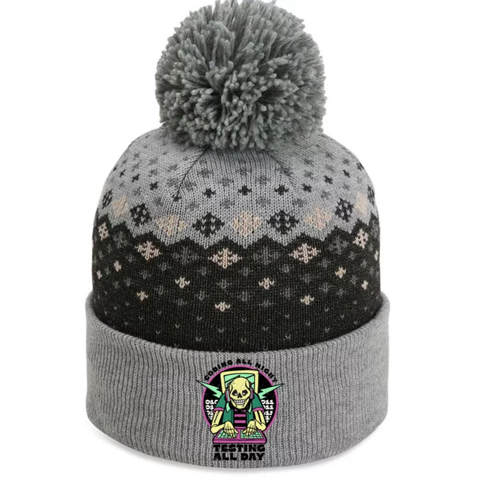 Coding All Night Testing All Day Skeleton The Baniff Cuffed Pom Beanie