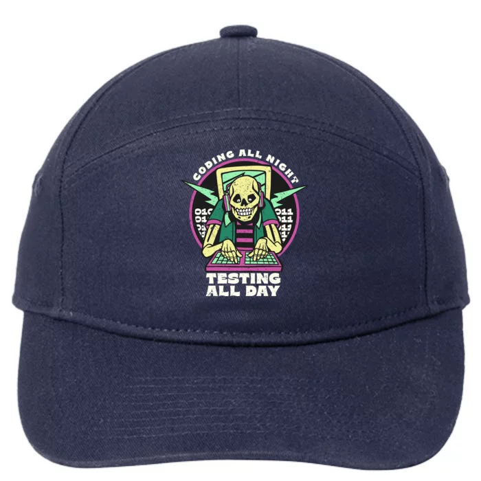 Coding All Night Testing All Day Skeleton 7-Panel Snapback Hat