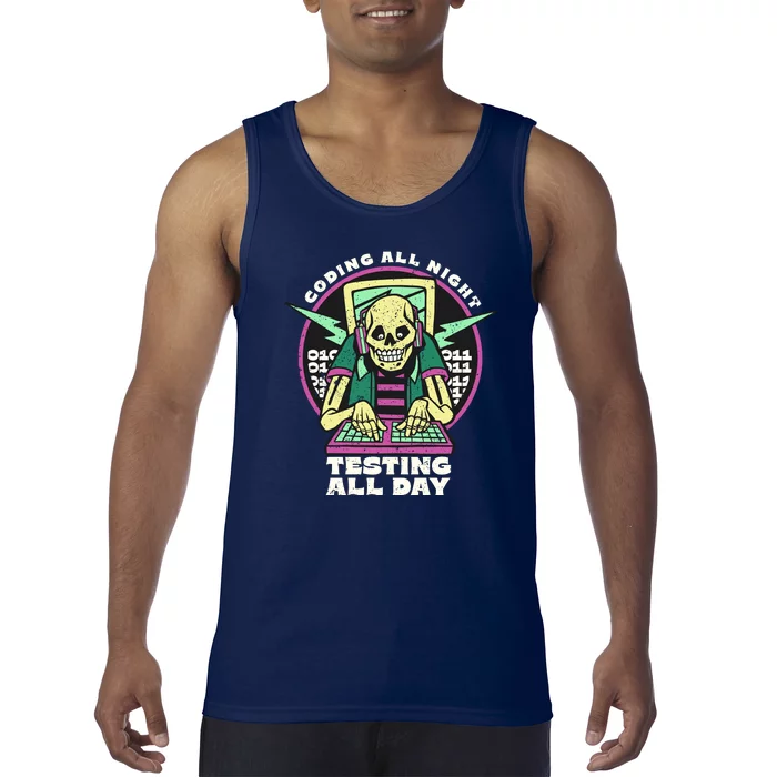 Coding All Night Testing All Day Skeleton Tank Top