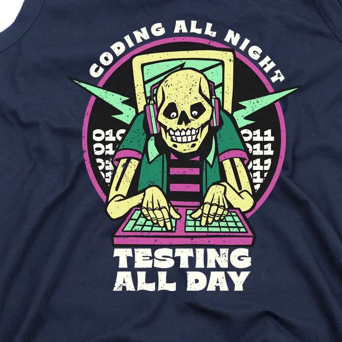 Coding All Night Testing All Day Skeleton Tank Top