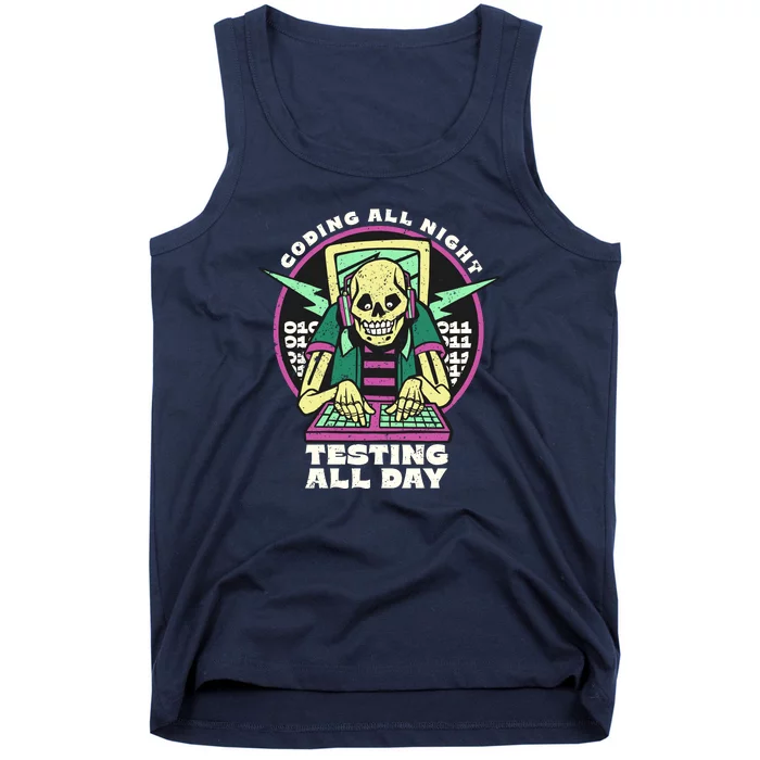 Coding All Night Testing All Day Skeleton Tank Top