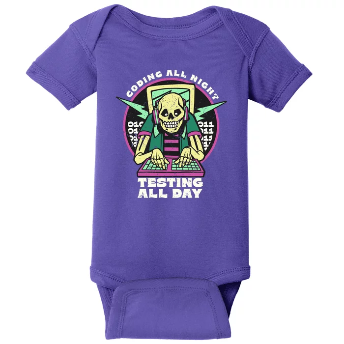 Coding All Night Testing All Day Skeleton Baby Bodysuit