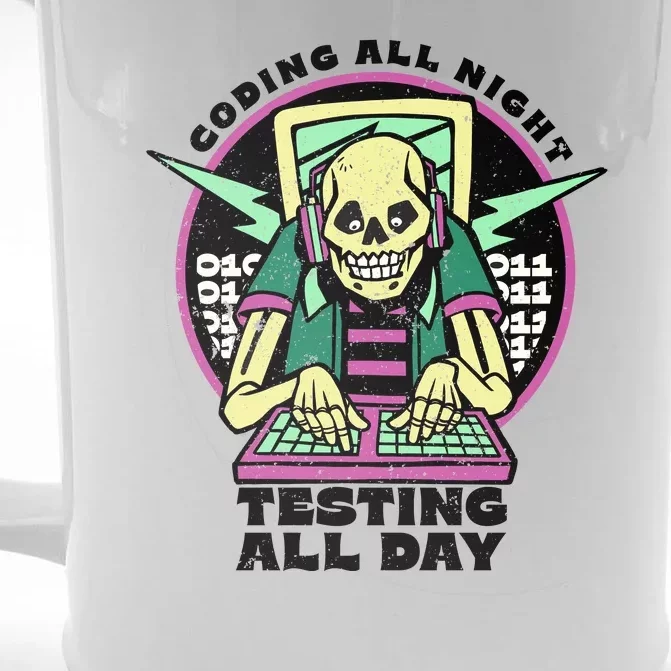 Coding All Night Testing All Day Skeleton Front & Back Beer Stein