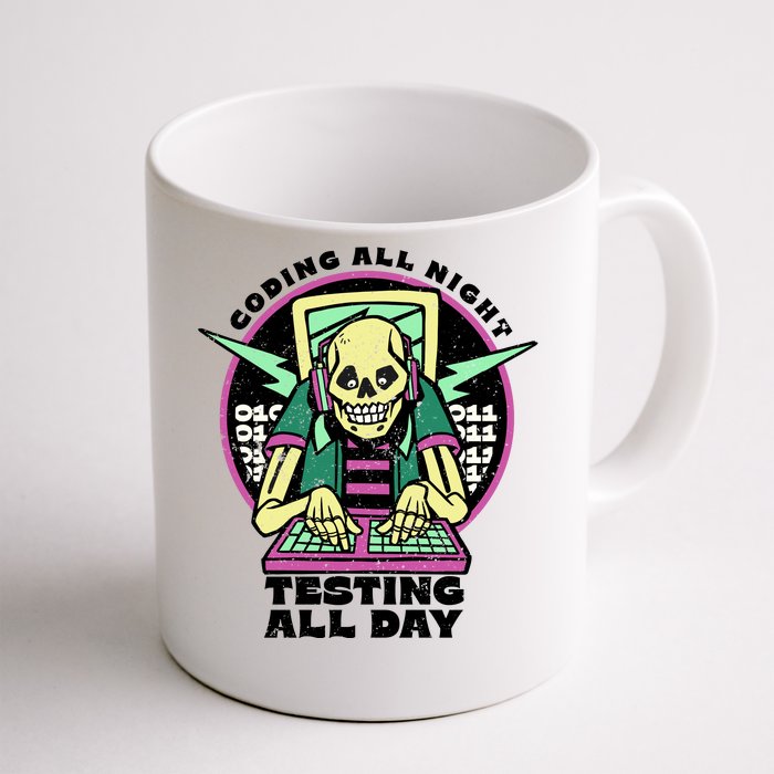 Coding All Night Testing All Day Skeleton Front & Back Coffee Mug