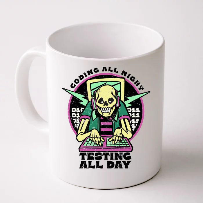 Coding All Night Testing All Day Skeleton Front & Back Coffee Mug