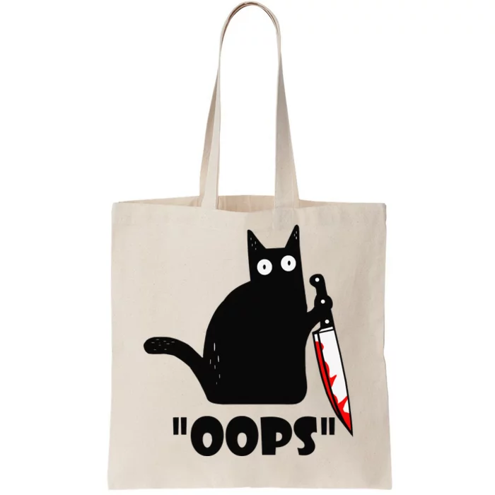 Cat Oops! Funny Black Cat Murderous Cat With Knife Tote Bag