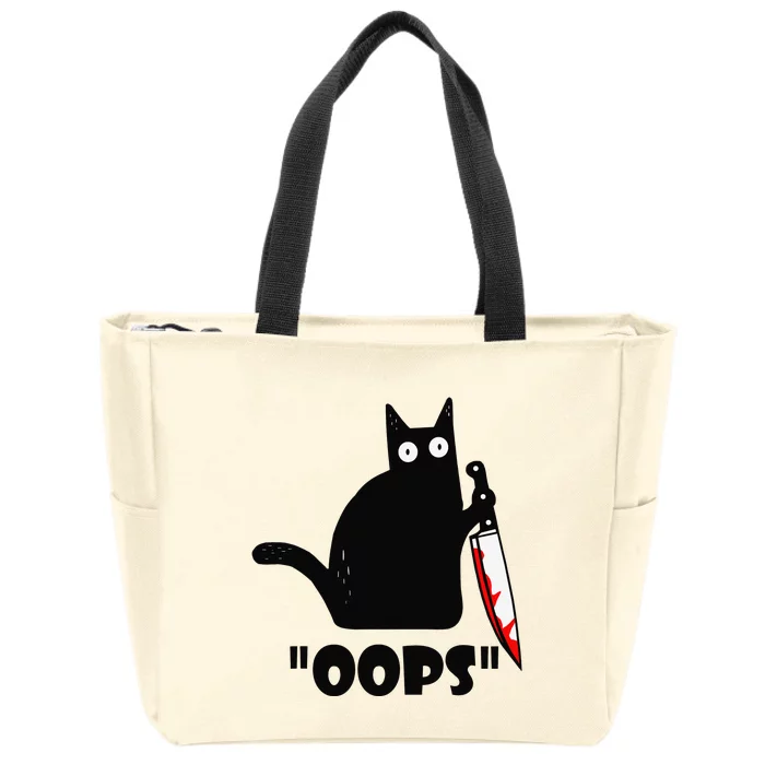 Cat Oops! Funny Black Cat Murderous Cat With Knife Zip Tote Bag