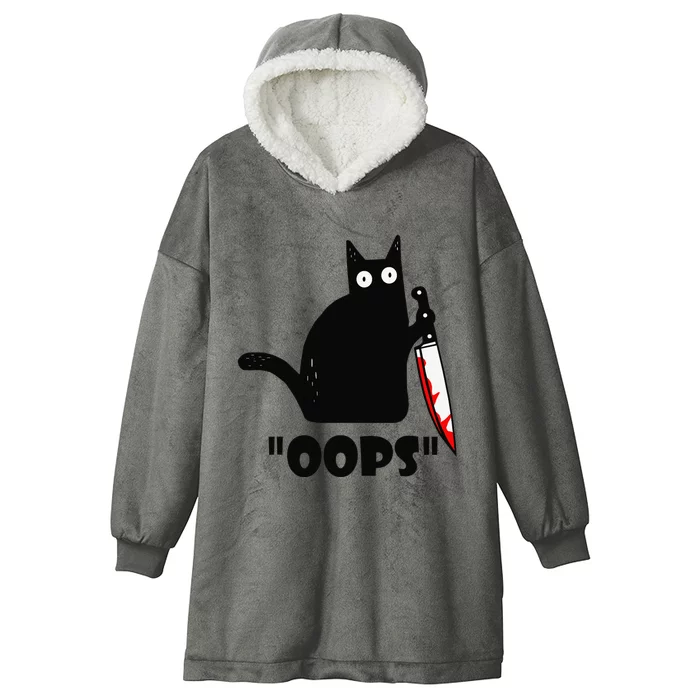 Cat Oops! Funny Black Cat Murderous Cat With Knife Hooded Wearable Blanket